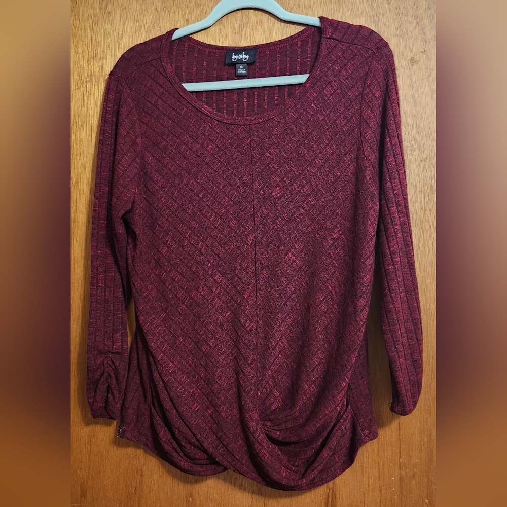 by&by (JC Penney's) Burgandy, Long-sleeved, Super-soft Ruched Top